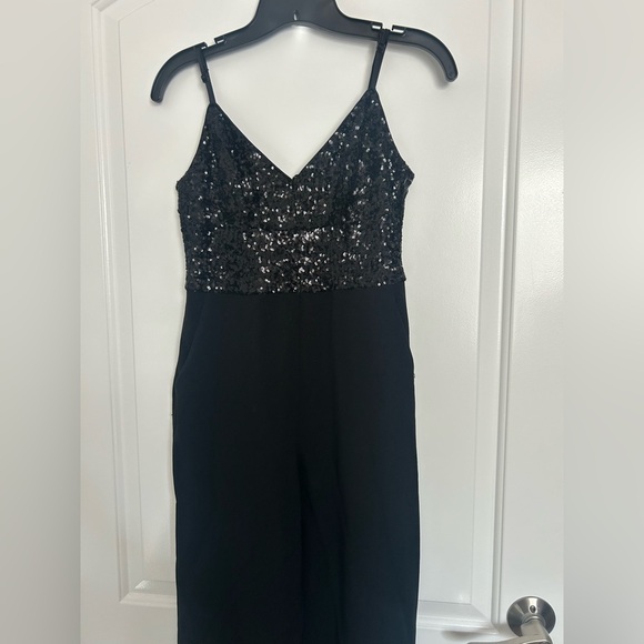 Eliza J Sequin Embellished Jumpsuit Wide Leg Black size 4 holiday contemporary - Picture 4 of 10